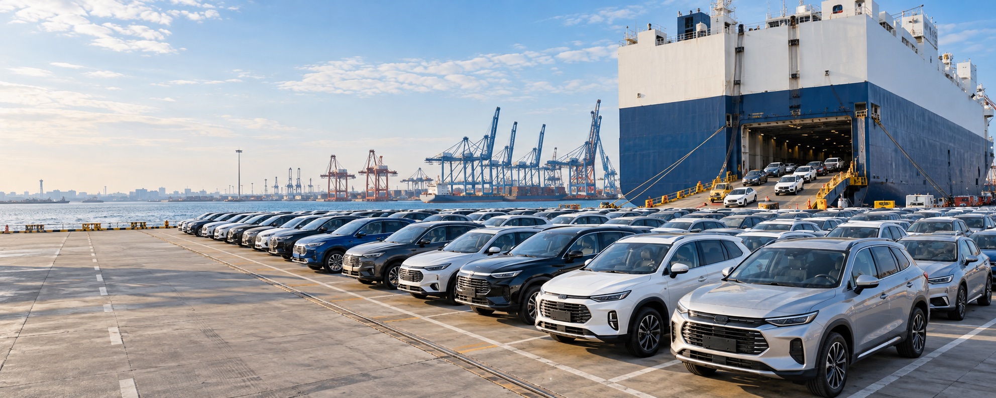 Vehicles at an export terminal